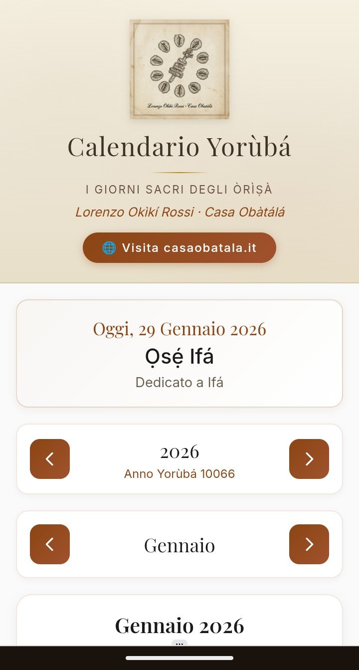 Schermata principale Calendario Yorùbá con il giorno corrente